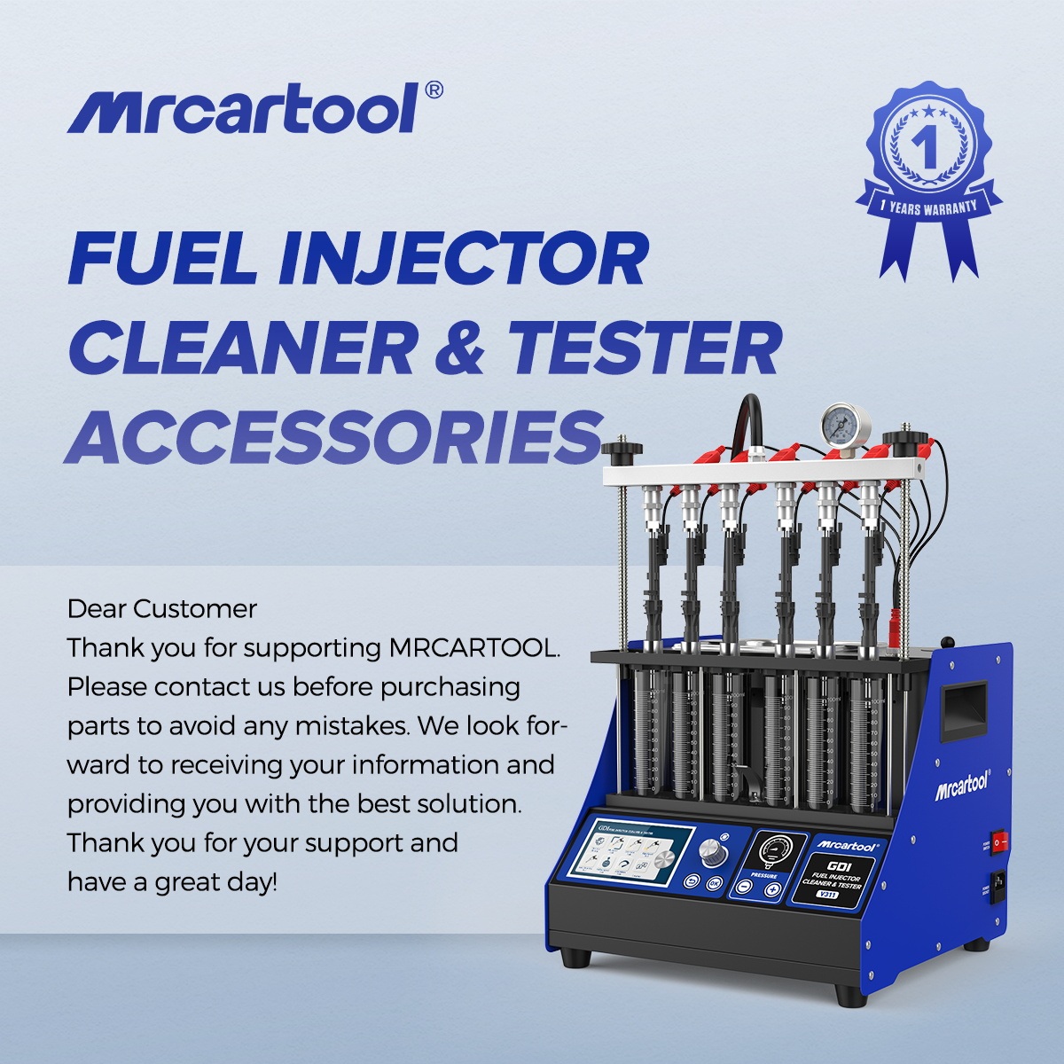 Detail view of the exact V-series injector cleaner service parts.