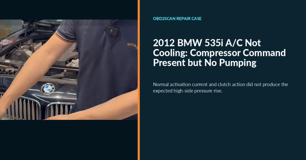 2012 BMW 535i A/C Not Cooling: Compressor Command Present but No Pumping