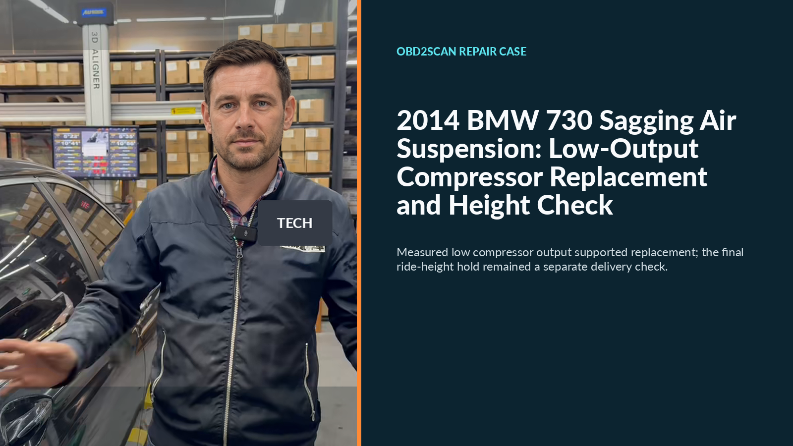 2014 BMW 730 Sagging Air Suspension: Low-Output Compressor Replacement and Height Check