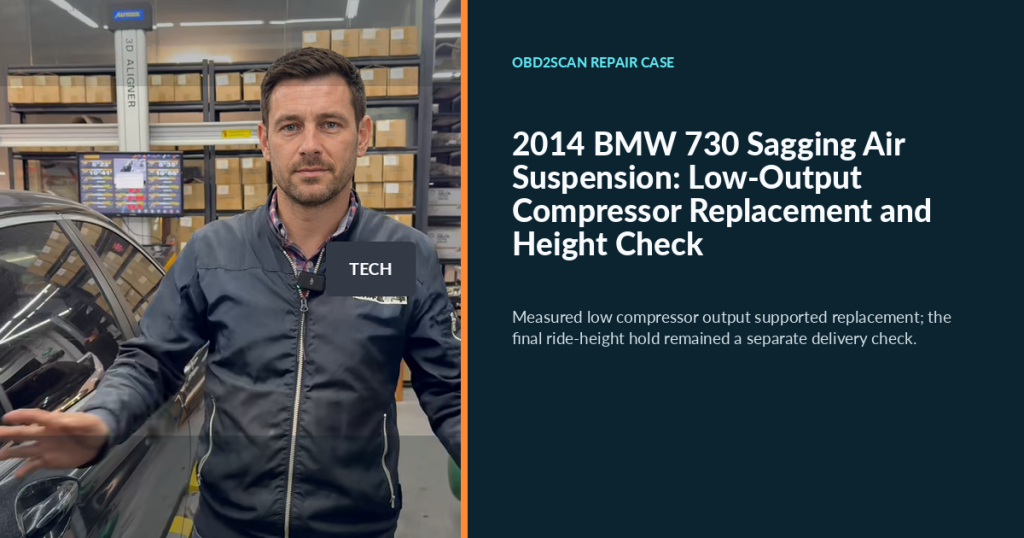 2014 BMW 730 Sagging Air Suspension: Low-Output Compressor Replacement and Height Check