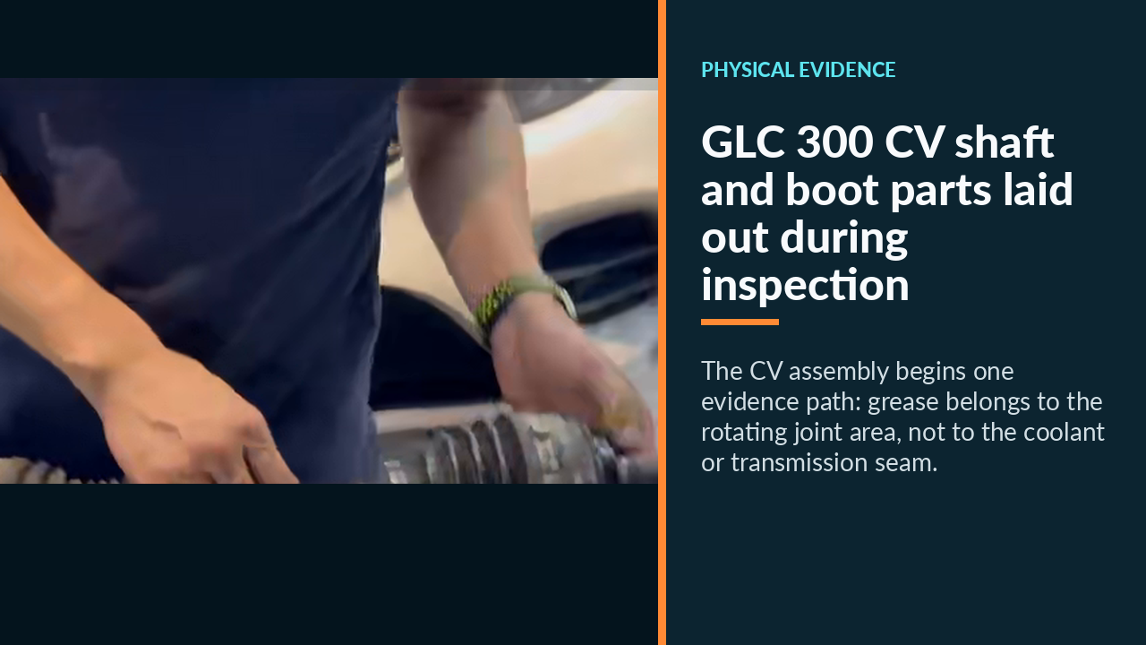 GLC 300 CV shaft and boot parts laid out during inspection