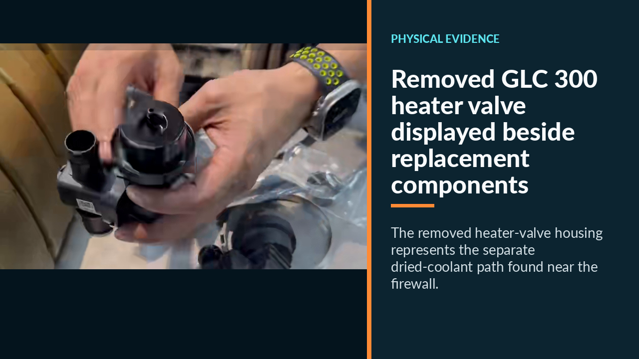 Removed GLC 300 heater valve displayed beside replacement components