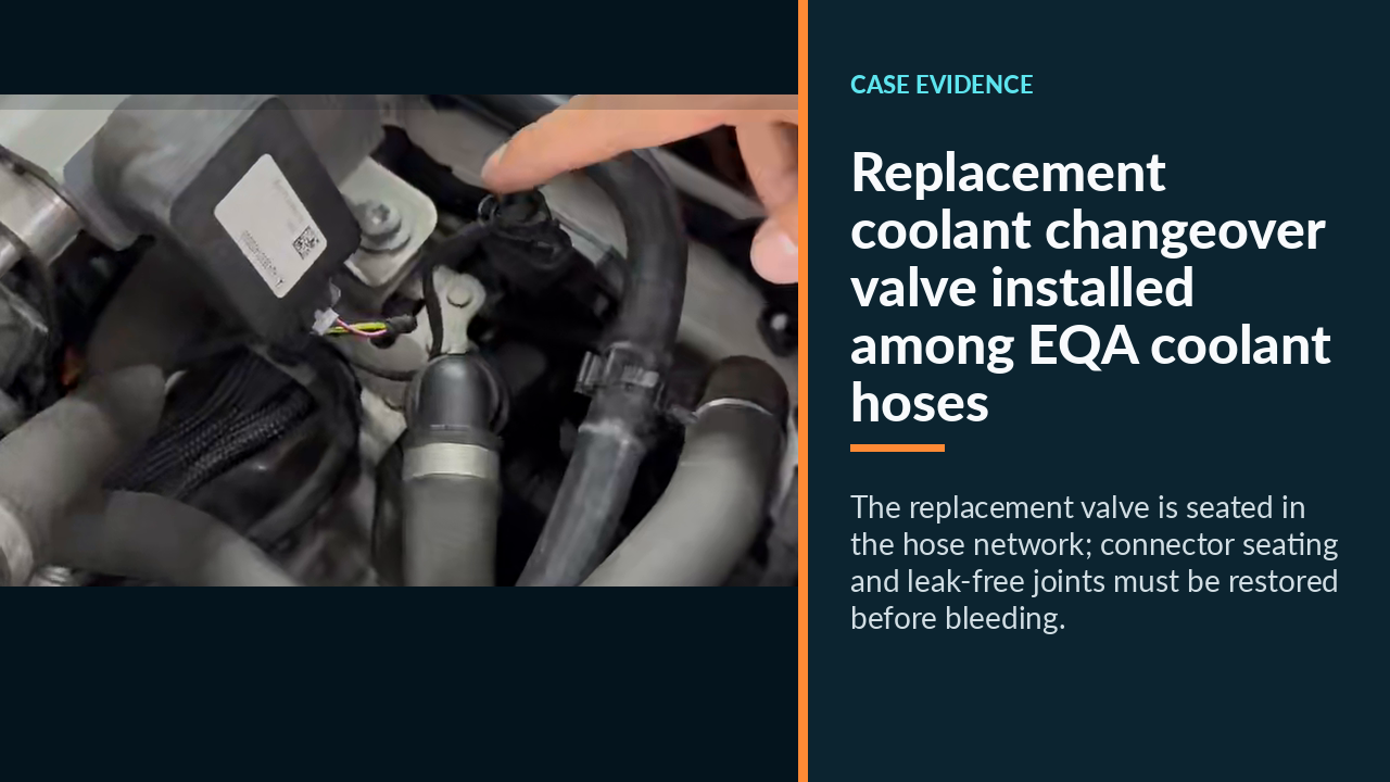 Replacement coolant changeover valve installed among EQA coolant hoses