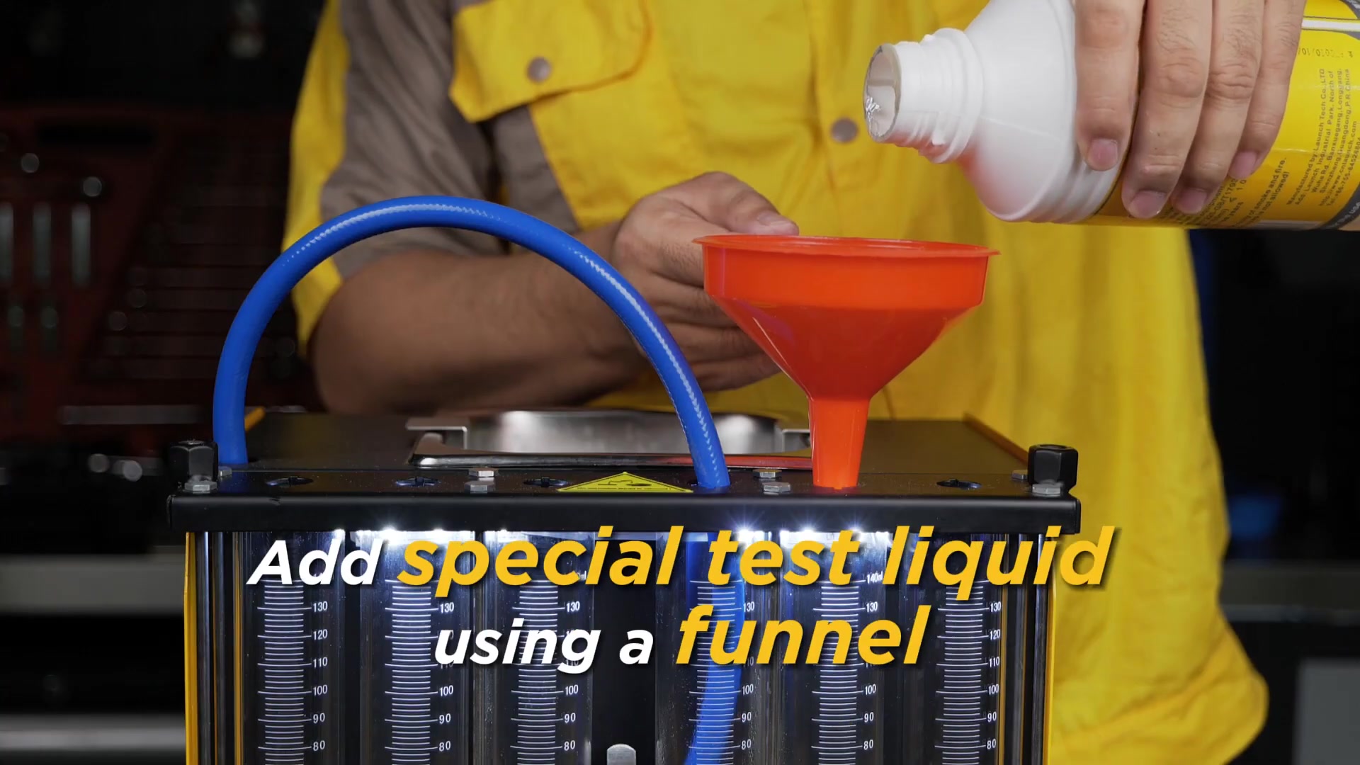 Dedicated injector test fluid being added to the CT400 test circuit