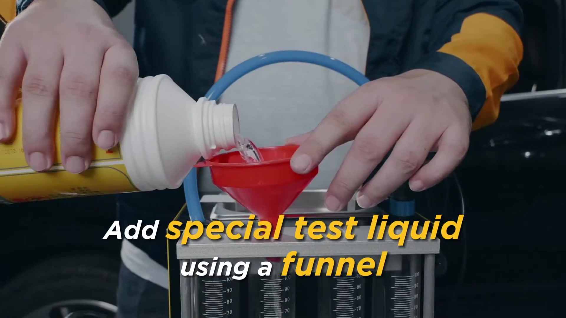 Dedicated injector test fluid being added to the CT160 test circuit