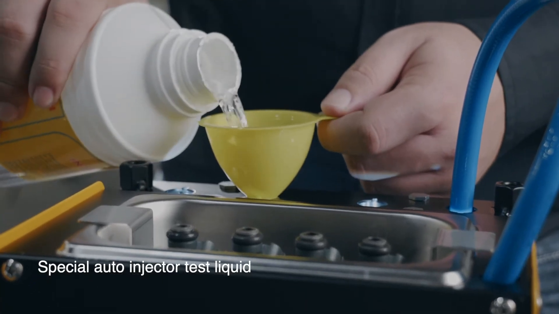 Dedicated injector test fluid being added to the CT150 test-fluid circuit