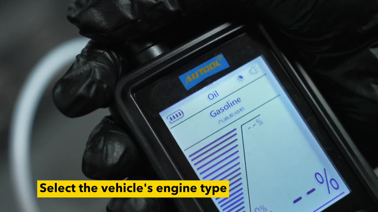 AUTOOL AS503 screen showing gasoline engine oil mode selection