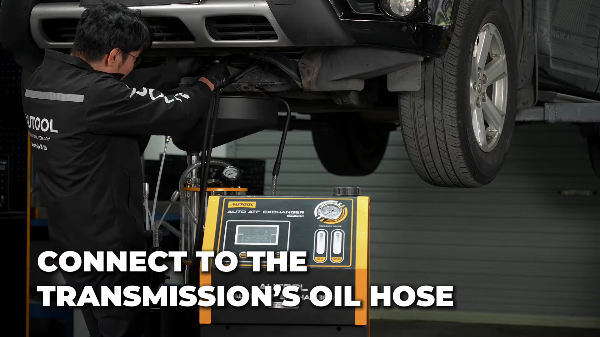 Current AUTOOL ATF705 connected at a vehicle transmission cooler-line service point