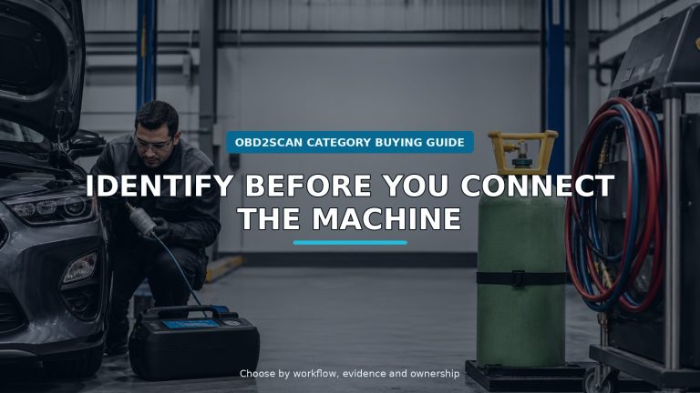 Workshop scene for automotive refrigerant identifier buying guide