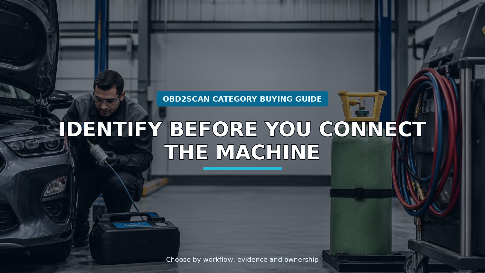 Workshop scene for automotive refrigerant identifier buying guide