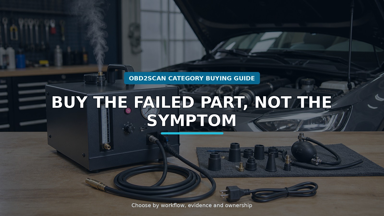 Workshop scene for automotive smoke machine service parts buying guide
