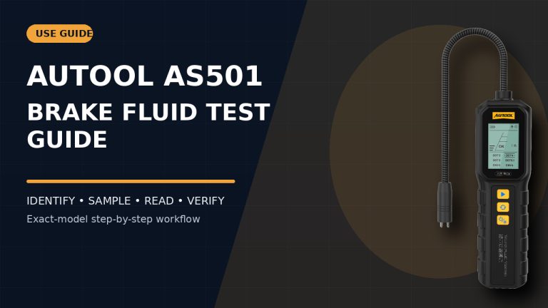AUTOOL AS501 brake fluid tester beside a How to Use title.