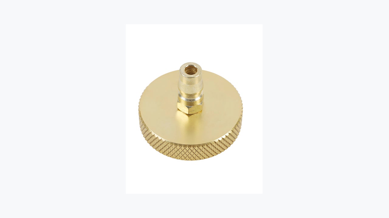 AUTOOL AST603 brass reservoir adapter showing its fitting, cap profile and sealing ring.