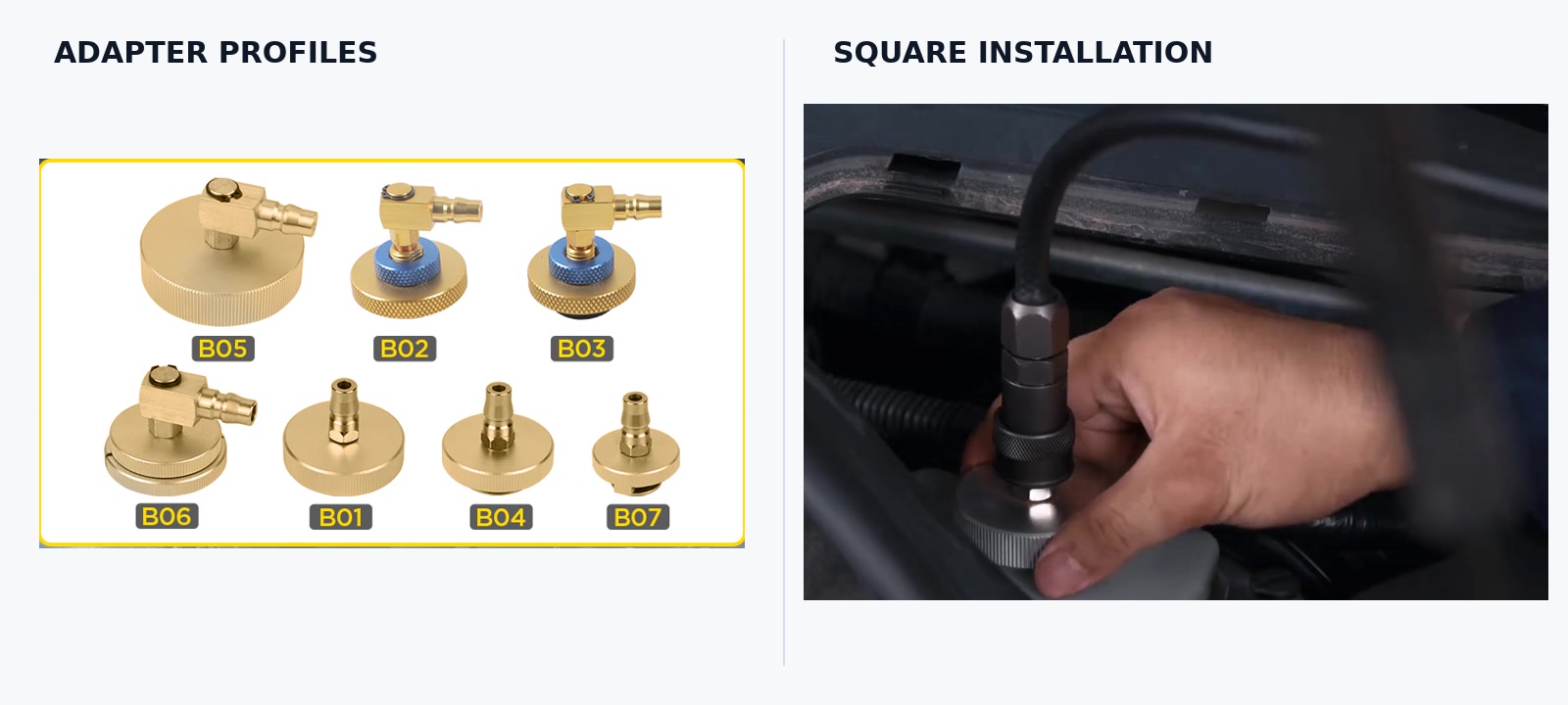 AUTOOL AST609 reservoir adapter profiles beside an adapter installed squarely on a vehicle brake-fluid reservoir.