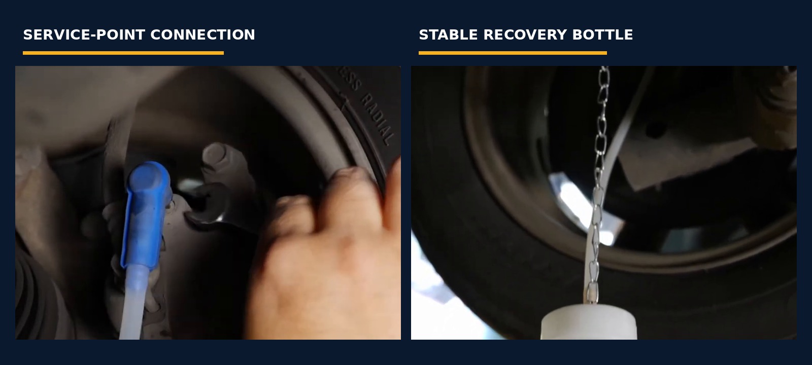 AUTOOL AST618 service-point hose connection beside a stable recovery bottle at the other endpoint of one passive collection path.