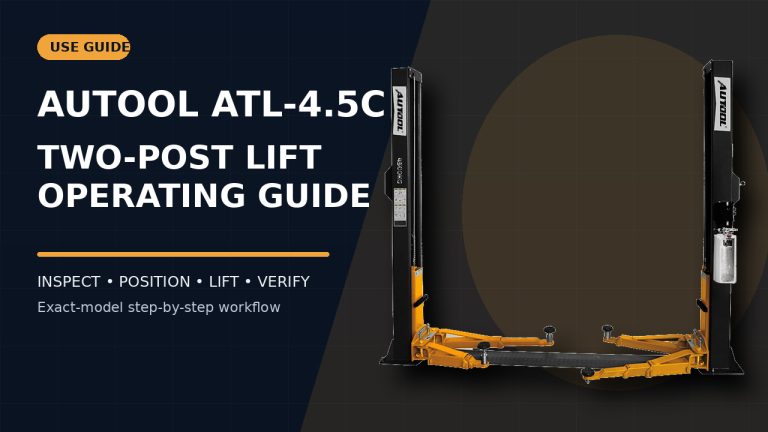 AUTOOL ATL-4.5C two-post vehicle lift beside a How to Use title.