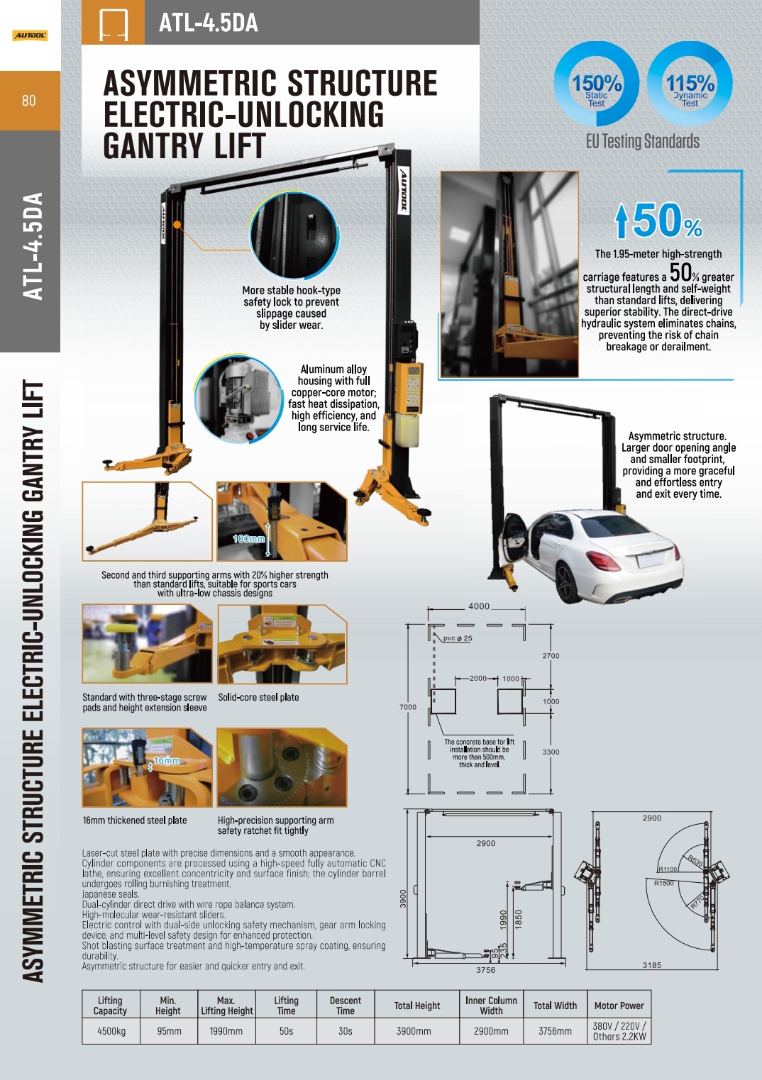 AUTOOL ATL-4.5DA vehicle lift safety-lock and release reference.