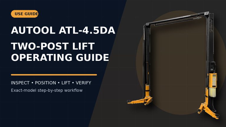 AUTOOL ATL-4.5DA two-post vehicle lift beside a How to Use title.