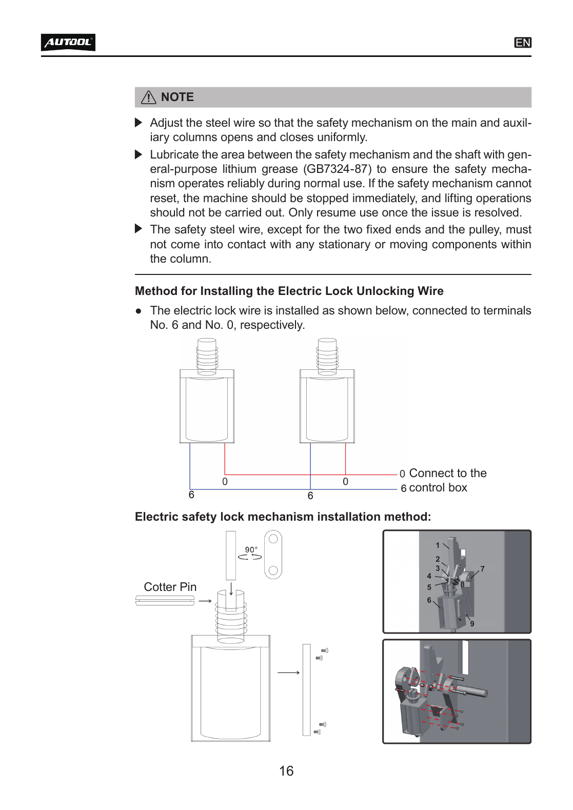 AUTOOL ATL-4.5DW vehicle lift safety-lock and release reference.