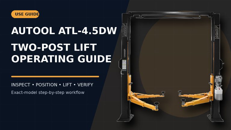AUTOOL ATL-4.5DW two-post vehicle lift beside a How to Use title.