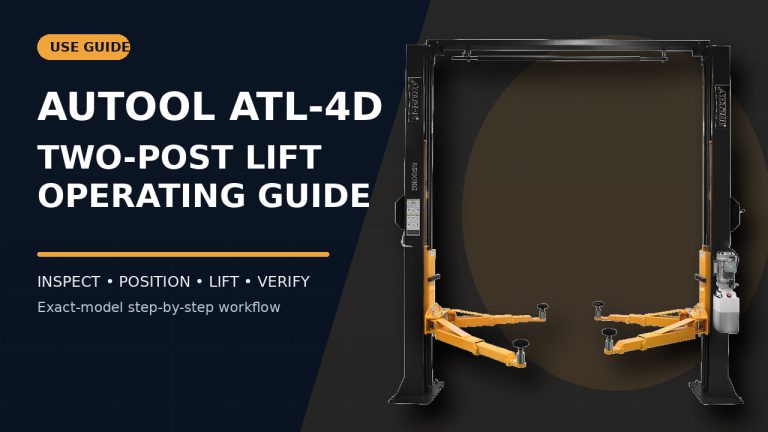AUTOOL ATL-4D two-post vehicle lift beside a How to Use title.