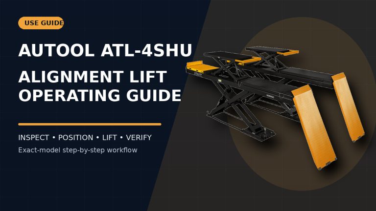 AUTOOL ATL-4SHU twin-scissor alignment lift beside a How to Use title.