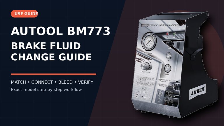 AUTOOL BM773 brake fluid changer beside a How to Use title.