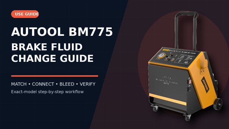 AUTOOL BM775 brake fluid changer beside a How to Use title.