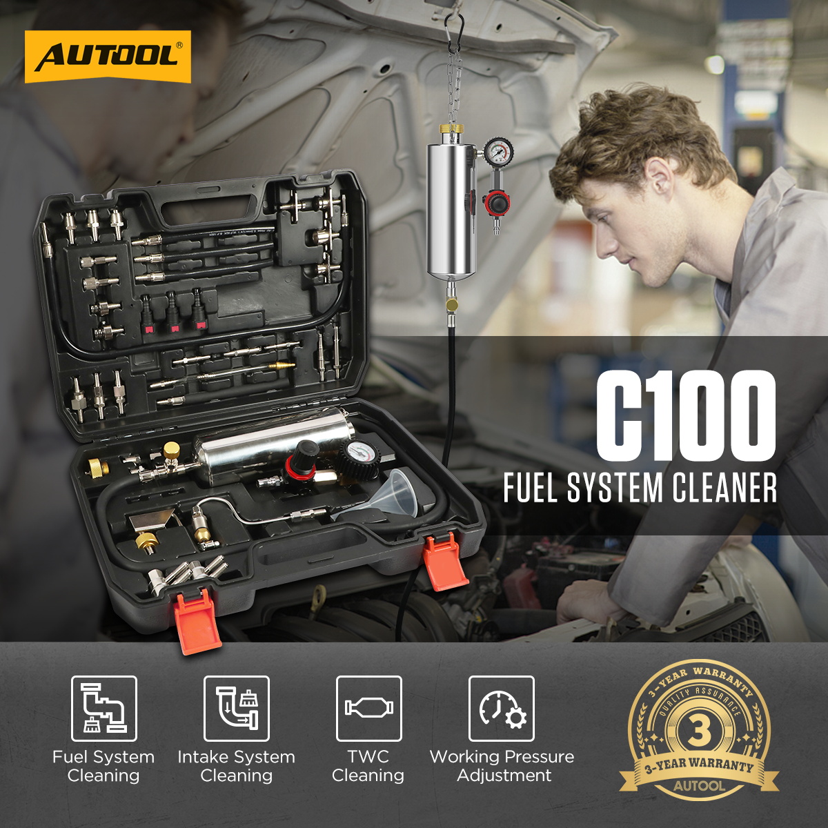 Exact AUTOOL C100 adapters and pressure-controlled cleaning setup