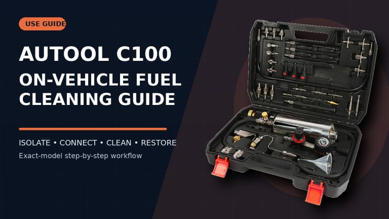 AUTOOL C100 fuel system cleaning machine beside a How to Use title.