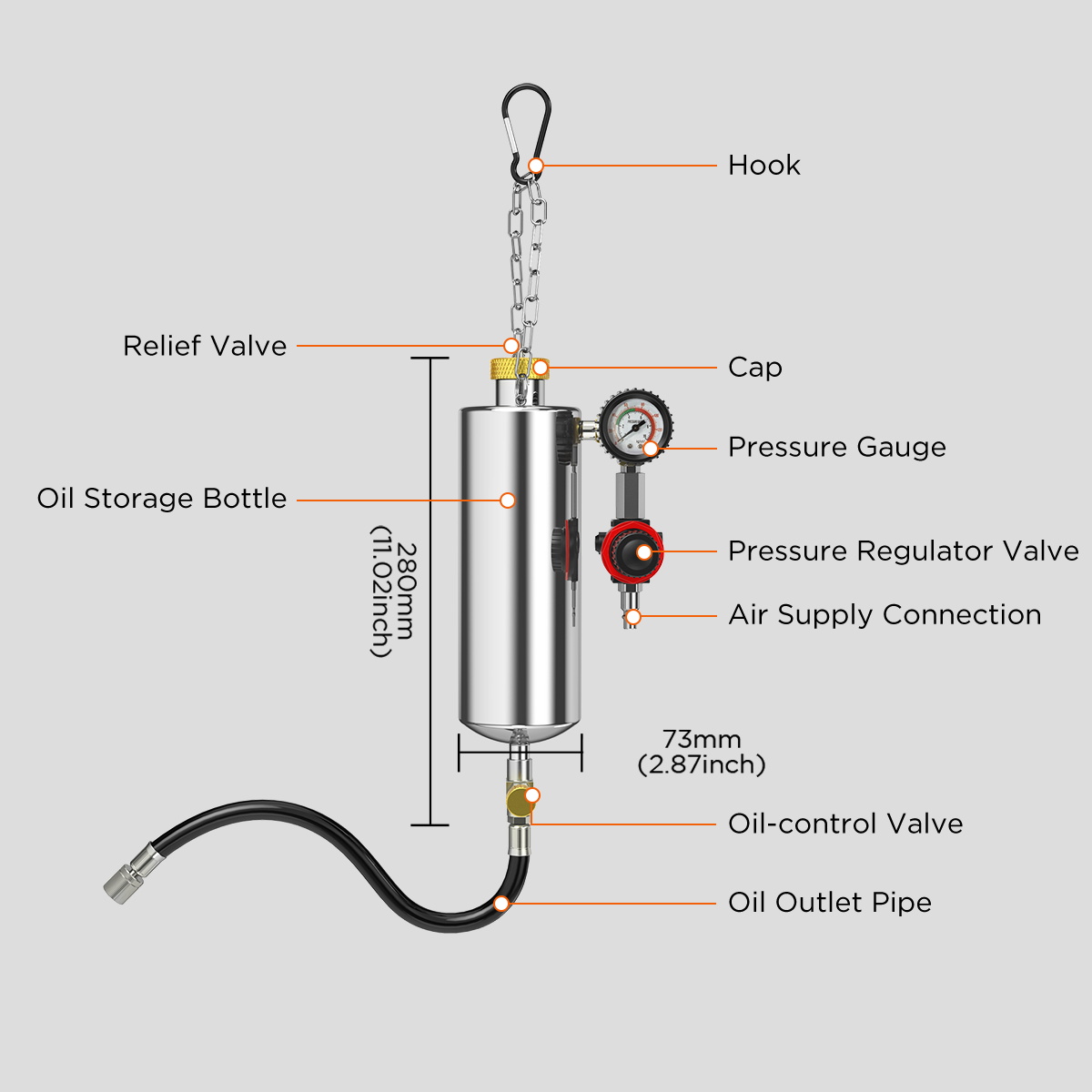 AUTOOL C80 pressure gauge regulator cleaner bottle and hose connections.