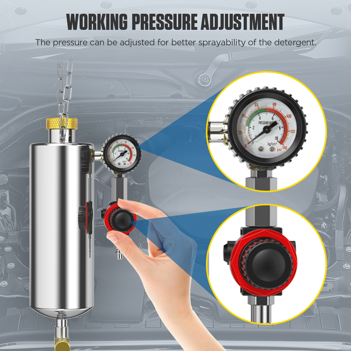 AUTOOL C80 pressure gauge regulator cleaner bottle and hose connections.