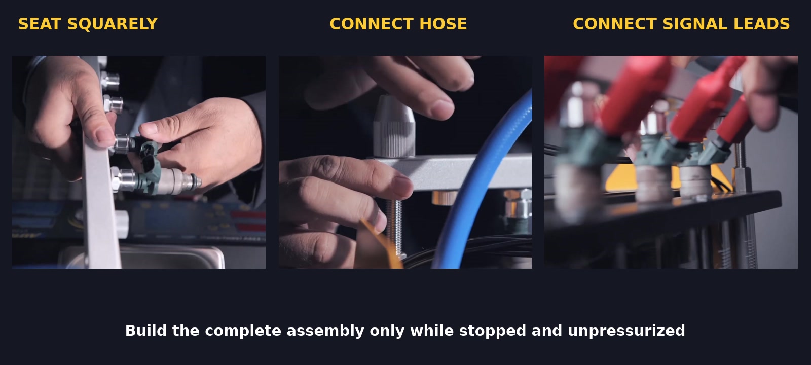 AUTOOL CT200 top-feed injector installation, outlet-hose connection and signal-lead connection.