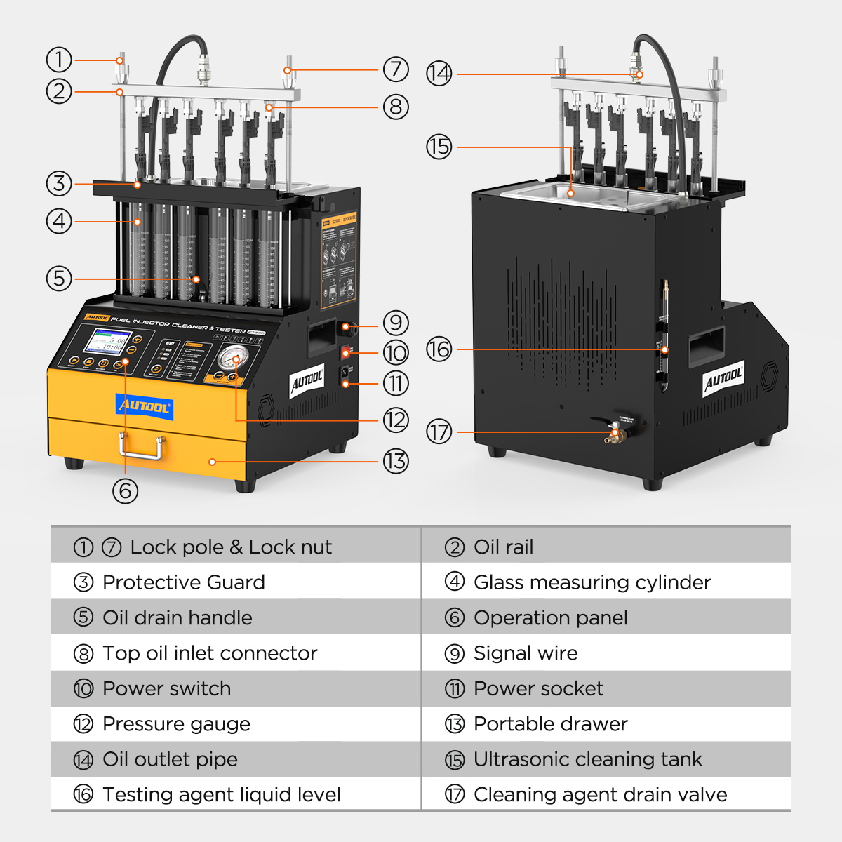AUTOOL CT500 exact product view with six measuring cylinders and its control panel.