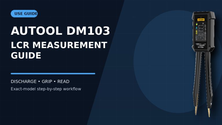 AUTOOL DM103 digital lcr tweezer beside a How to Use title.