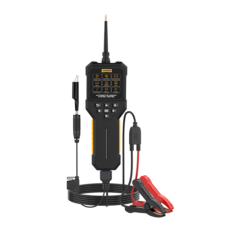 AUTOOL DM109 electrical diagnostic meter and supplied setup.