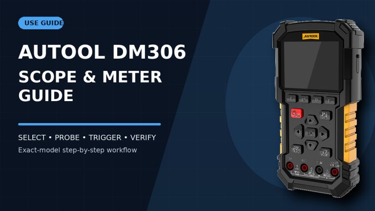 AUTOOL DM306 oscilloscope multimeter beside a How to Use title.