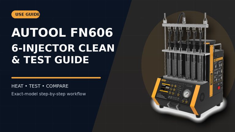 AUTOOL FN606 fuel injector cleaner and tester beside a How to Use title.