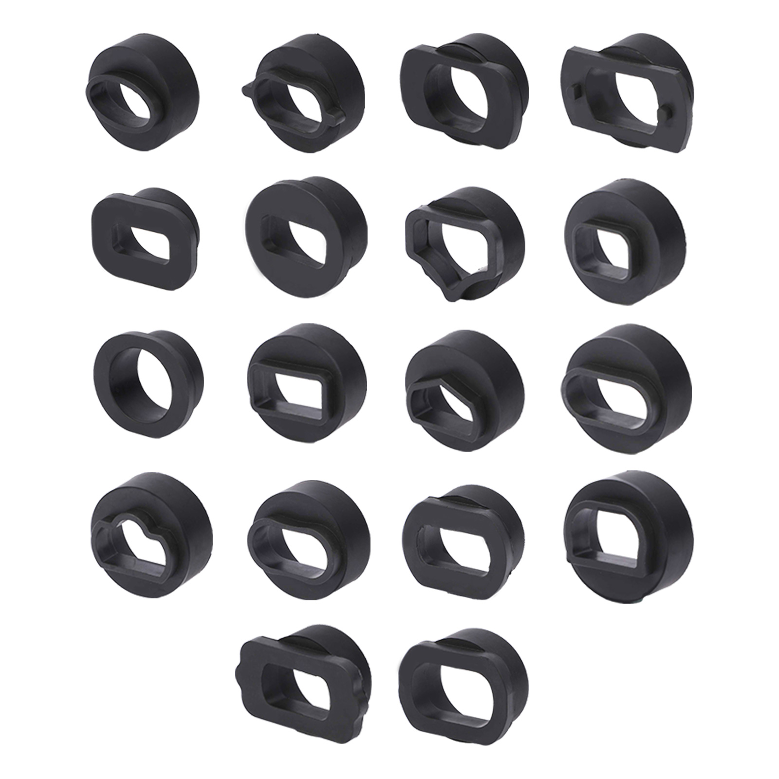 Eighteen black AUTOOL HTS558 intake-port adapter and bend shapes arranged on a white background.