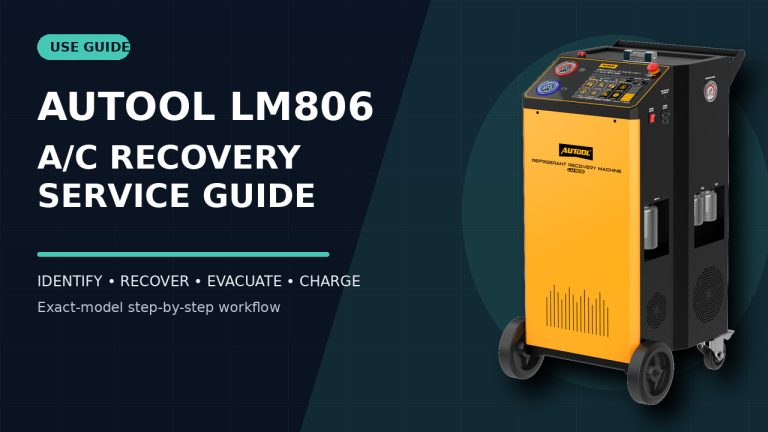 AUTOOL LM806 a/c refrigerant recovery machine beside a How to Use title.