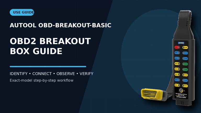 AUTOOL OBD-BREAKOUT-BASIC obd2 breakout box beside a How to Use title.
