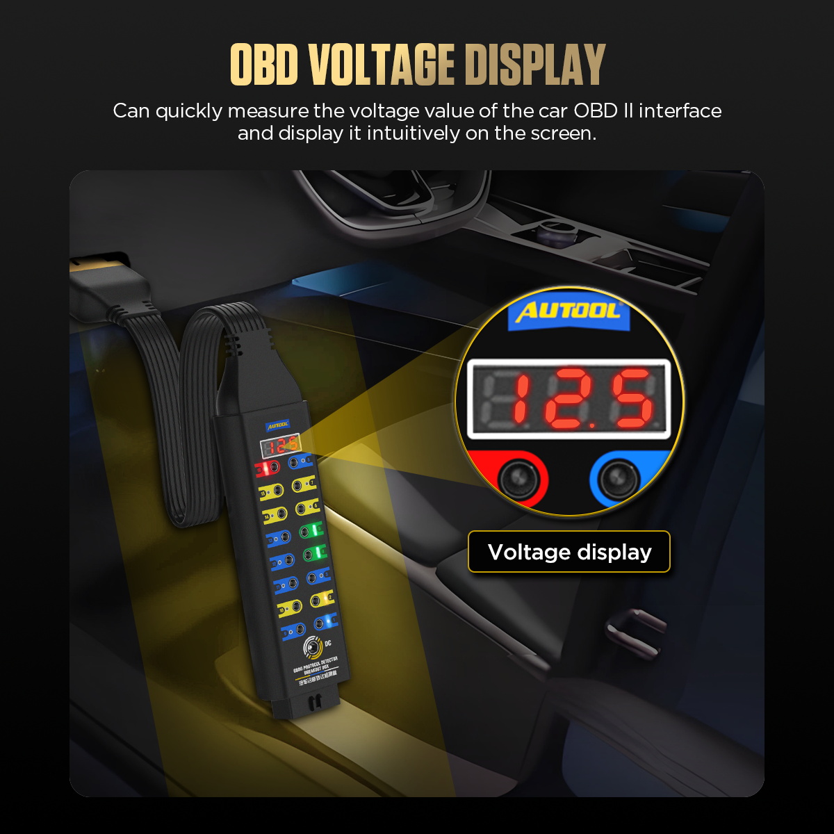 Exact AUTOOL OBD2 Breakout Box Upgraded Version voltage-display view
