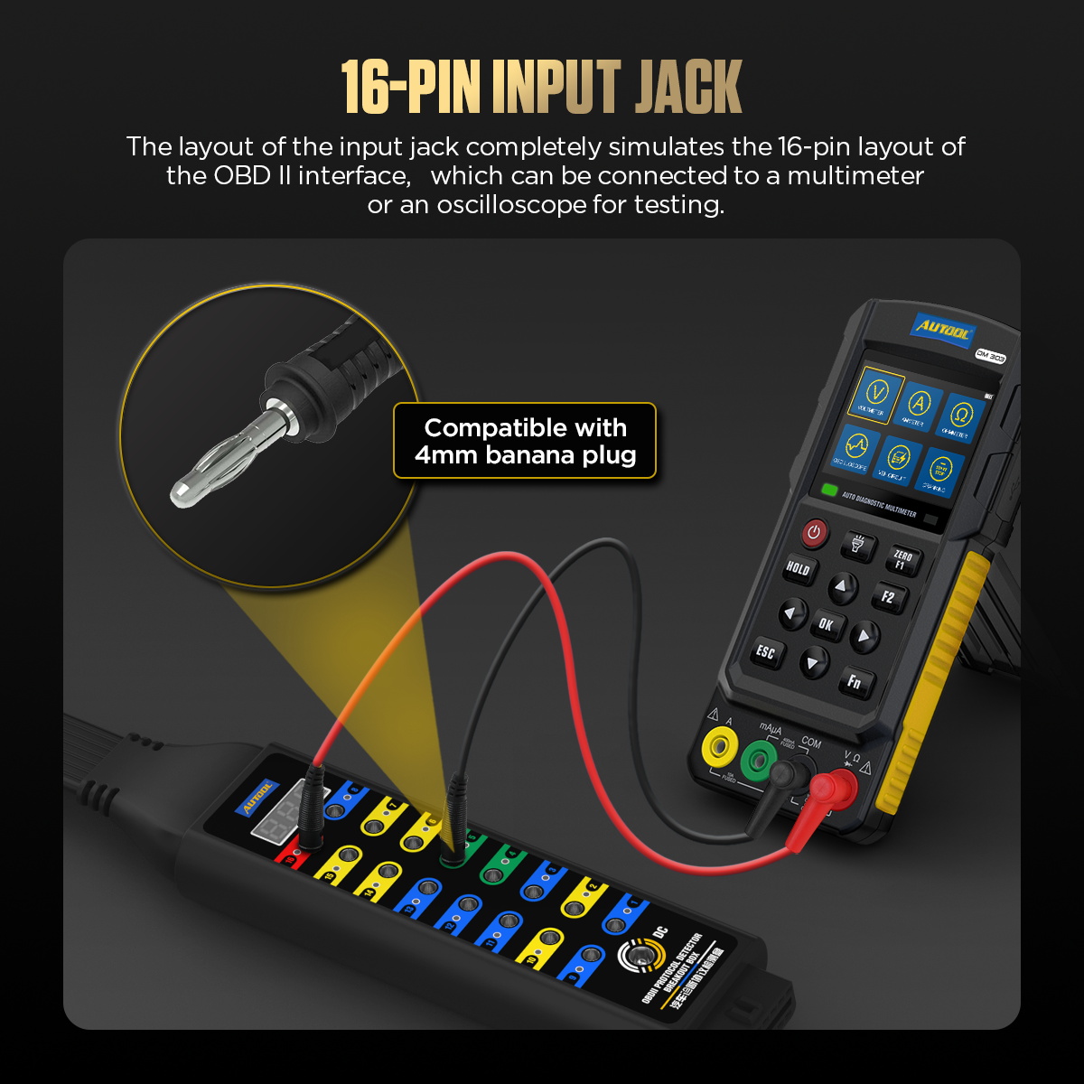 Exact AUTOOL OBD2 Breakout Box Upgraded Version numbered 4 mm pin jacks