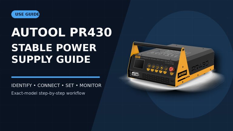 AUTOOL PR430 stabilized power supply beside a How to Use title.