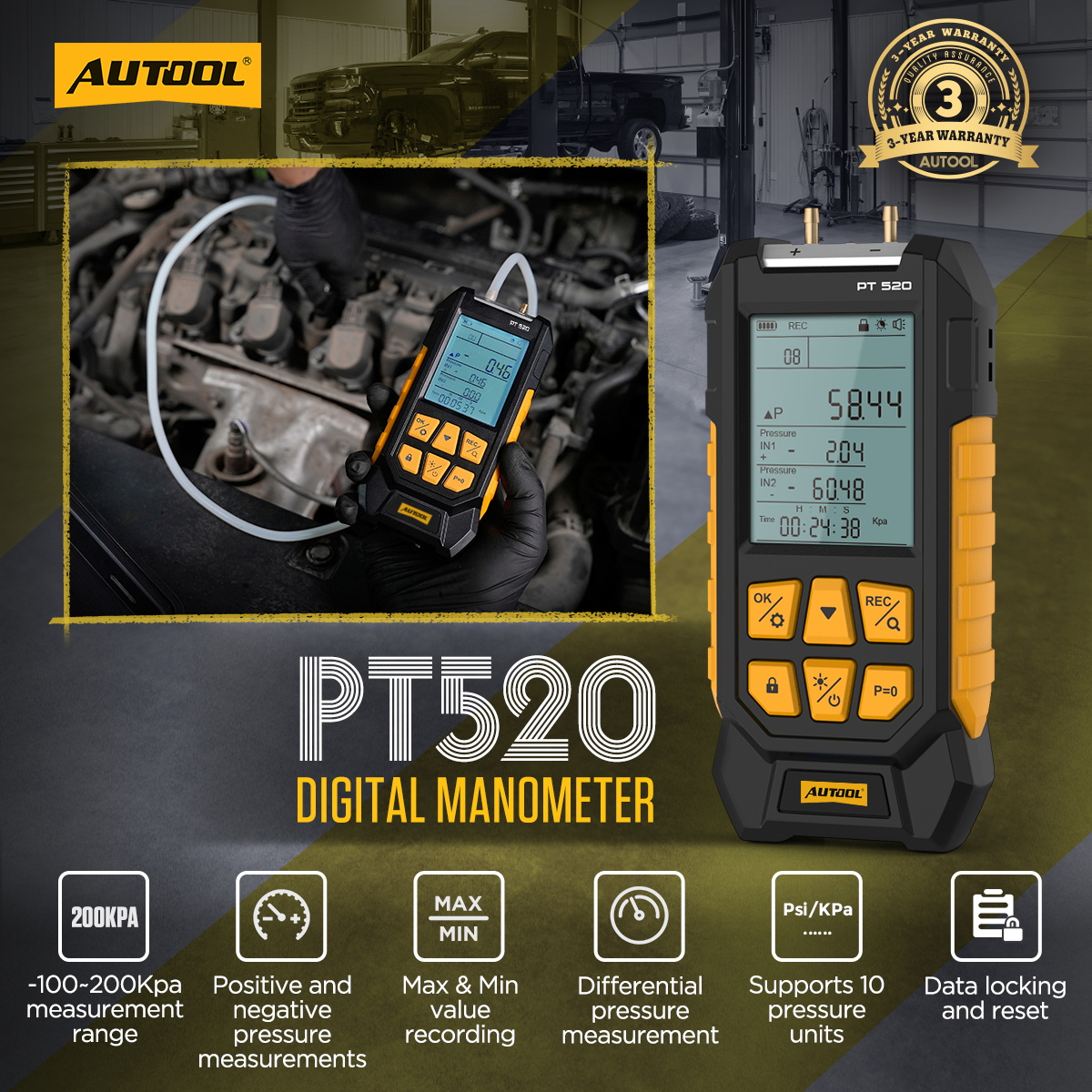 AUTOOL PT520 exact-model product and supplied setup view.