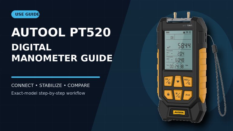 AUTOOL PT520 digital manometer guide editorial cover.