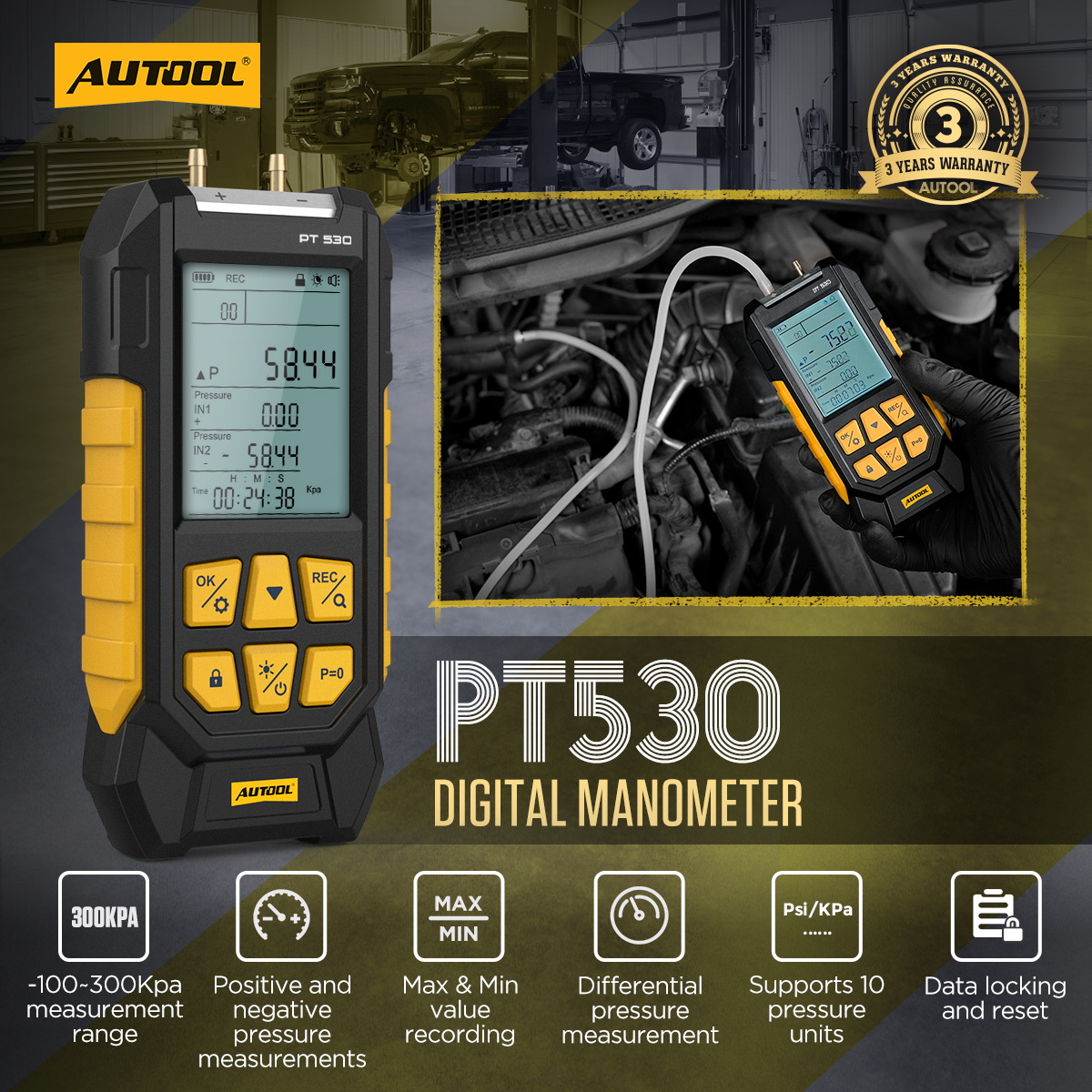 AUTOOL PT530 exact-model product and supplied setup view.