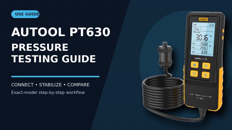 AUTOOL PT630 pressure tester beside a How to Use title.