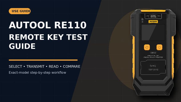 AUTOOL RE110 remote key tester beside a How to Use title.