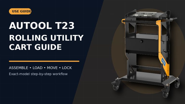 AUTOOL T23 rolling utility cart beside a How to Use title.